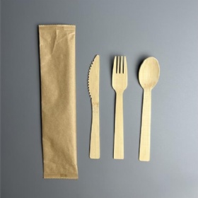 Kraft wrapped Disposable bamboo knife, fork and spoon cutlery set